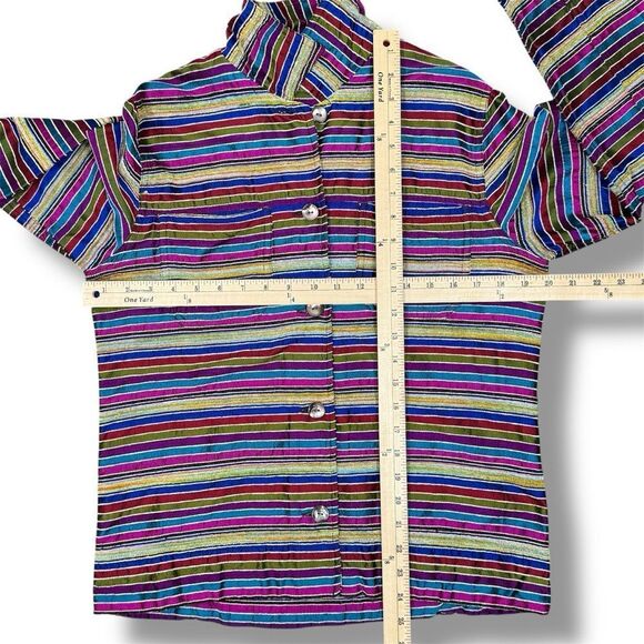 Chico’s Vintage Rainbow Striped Silk Blend Shirt Jacket Shacket Multicolor Small - Picture 11 of 12